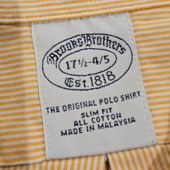 Brooks Brothers Dress Shirt Men Size 17.5 - 4/5 Orange Striped Original Slim Fit - Picture 3 of 9